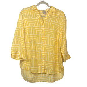 Chico's  yellow and white 100% linen shirt with 3/4 sleeves Size Small